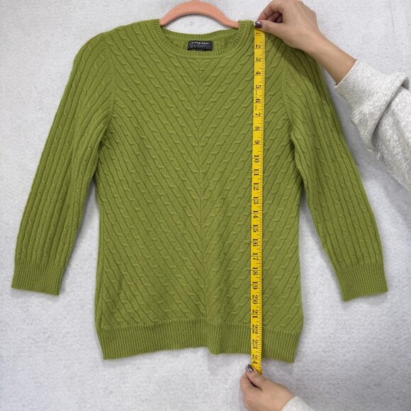 Classiques Entier Sweater Womens Small Green 100% Cashmere Cable Knit Crewneck - Picture 6 of 9